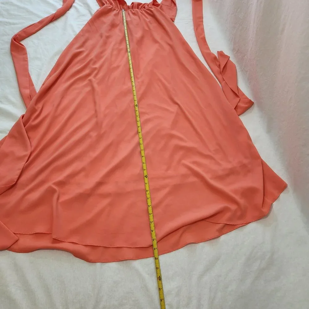 V-Neckline Long Prom Dress  by Studio F Size 8 Coral Color 85% Poly. Worn Once! - Picture 9 of 16